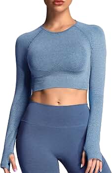 Aoxjox Long Sleeve Crop Tops for Women Workout Seamless Cropped T